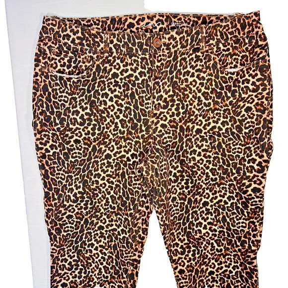 INC Skinny Jeans Womens 16 Cheetah Print Stretch 5-Pocket Denim Copper Button - Picture 8 of 16